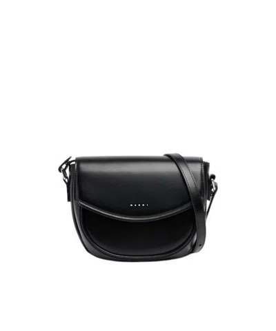 Marni Poly Shoulder Bag W/ Logo In Black