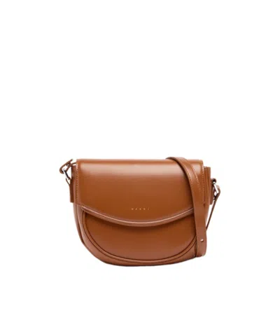 Marni Poly Shoulder Bag W/ Logo In Brown