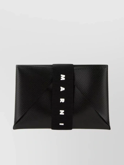 MARNI POLYESTER CARDHOLDER WITH TEXTURED FOLDOVER AND CONTRAST STRAP