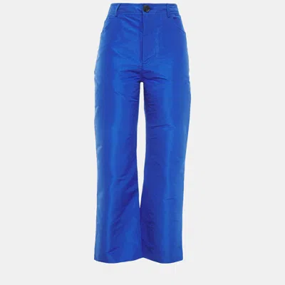 Pre-owned Marni Polyester Wide Leg Trousers 46 In Blue