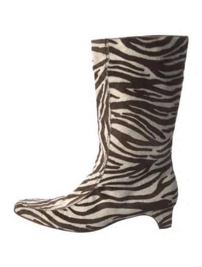 Pre-owned Marni Ponyhair Animal Print Boots In Brown