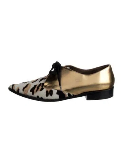 Pre-owned Marni Ponyhair Animal Print Flats In Gold/metallic