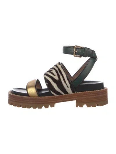 Pre-owned Marni Ponyhair Animal Print Gladiator Sandals In Black