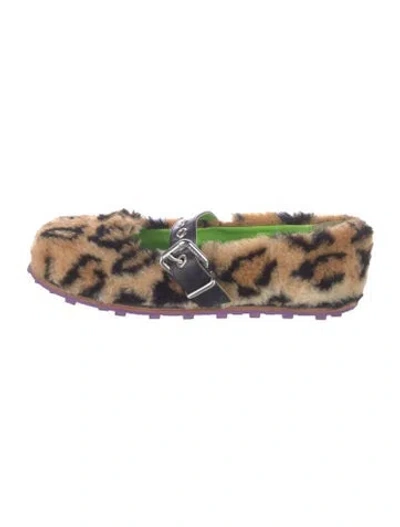 Pre-owned Marni Ponyhair Animal Print Mary Jane Flats In Neutral