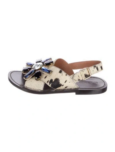 Pre-owned Marni Ponyhair Animal Print Slingback Sandals In Neutral
