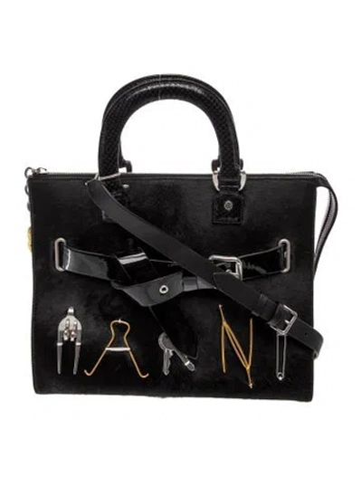 Pre-owned Marni Ponyhair Black Treasure Top Handle Bag Small W/ Tags