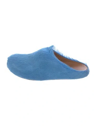 Pre-owned Marni Ponyhair Faux Fur Trim Mules In Blue