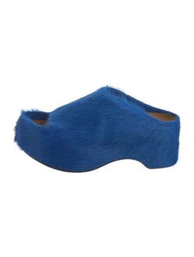 Pre-owned Marni Ponyhair Slides In Blue