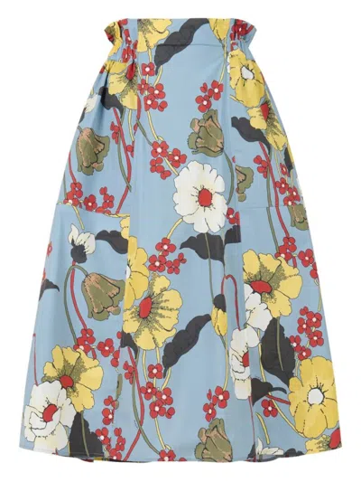 Marni Poplin Elasticated Midi Skirt With Melody Print Clothing In Blue