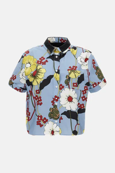 Marni Poplin Floral Printed Shirt In Blue