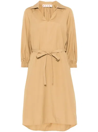 Marni Poplin Midi Dress In Brown
