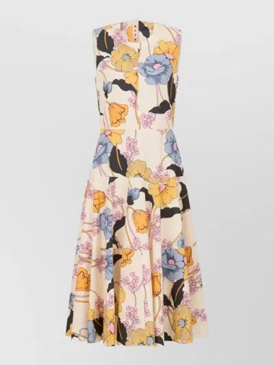 Marni Poplin Midi Dress Melodia Floral Motif In Multi