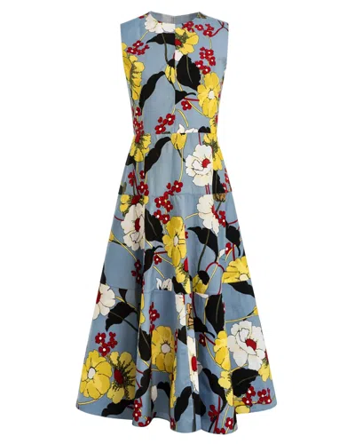 Marni Poplin Midi Dress With Melodia Flowers Print In Pattern