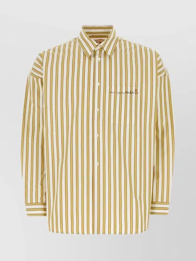 Marni Poplin Shirt Striped Collar Button-down In Gold