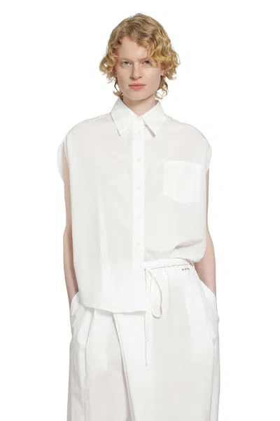 Marni Poplin Shirt With Cape Sleeves In White