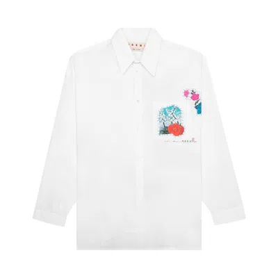 Pre-owned Marni Poplin Shirt With Flower Patches 'lily White' | Men's Size 58