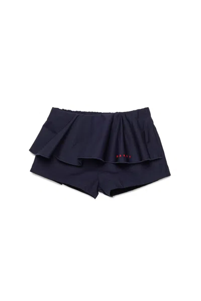 Marni Poplin Shorts With Flounces In Blue