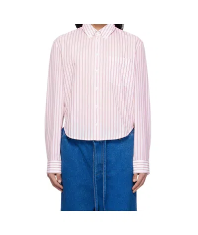 Marni Poplin Stripe Long Sleeve Shirt In Str63 Crimson