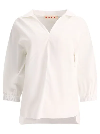 Marni Poplin Top With Shirt Collar In White