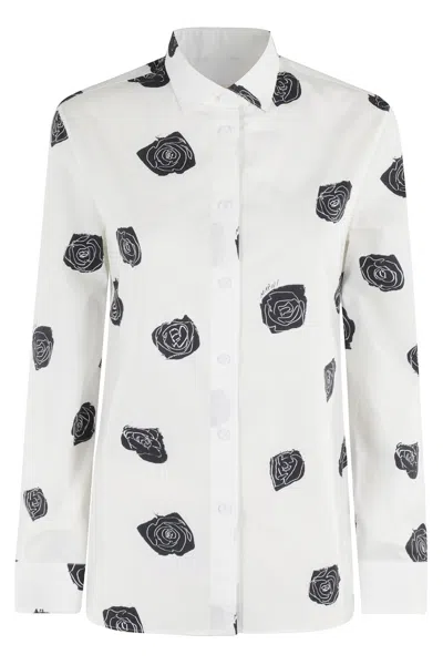 Marni Poplin White Shirt With All-over Rose Print