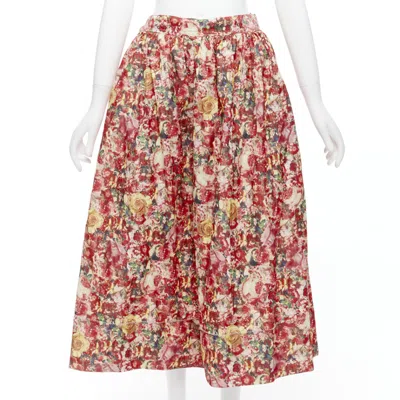 Marni Portrait Cartoon Floral Print Wrap Waist Balloon Skirt In Multi