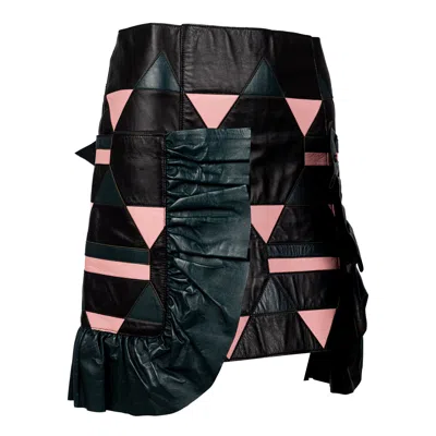 Pre-owned Marni Pre-fall 2016 Geometric Patchwork Lambskin Leather Mini Skirt In Black
