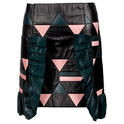 Pre-owned Marni Pre-fall 2016 Geometric Patchwork Lambskin Leather Mini Skirt In Black