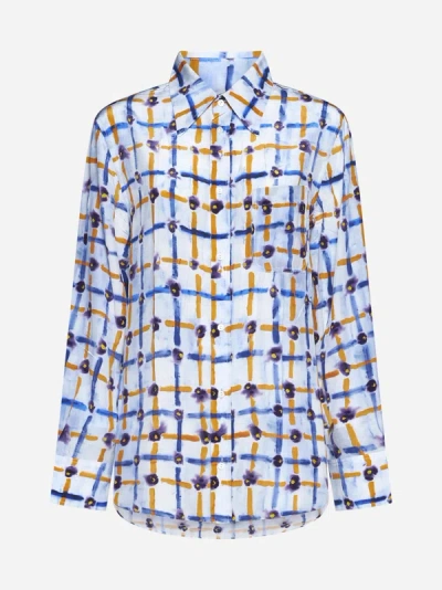 Marni Mix-print Pointed-collar Silk Shirt In Blue