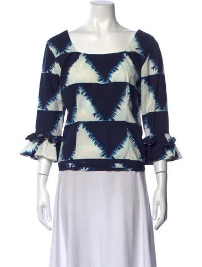 Pre-owned Marni Printed Bateau Neckline Blouse In Blue