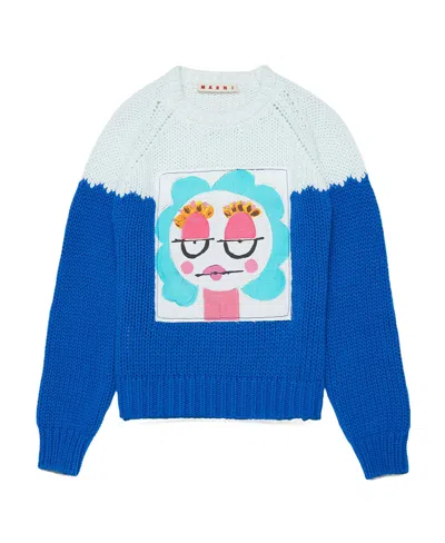 Marni Printed Blended Sweater In Blue