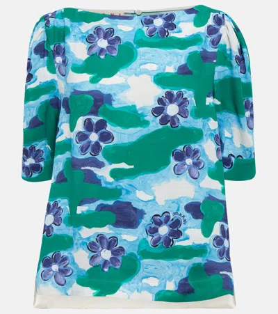 Marni Printed Cady Top In Illusion Blue