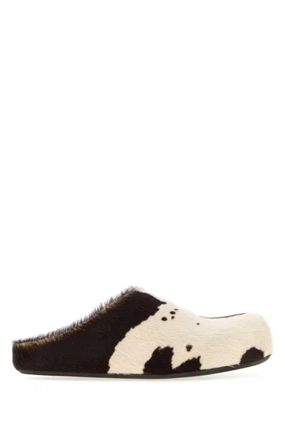 Marni Printed Calf Hair Leather Slip-on Slippers For Women In Neutral