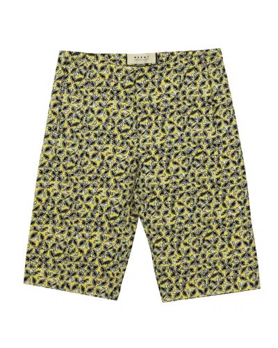 Marni Printed City Shorts In Yellow Linen