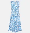 Marni Floral Print Midi Dress With Hand-stitched Logo Embroidery In Blue