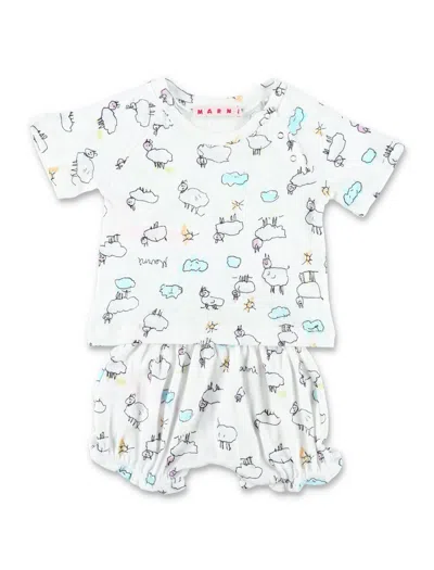 Marni Babies'  Printed Cotton Newborn Set In Blue