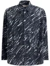 Marni Flocked Denim Oversized Shirt With Crayon Print In Grey