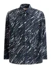Marni Flocked Denim Oversized Shirt With Crayon Print In Grey