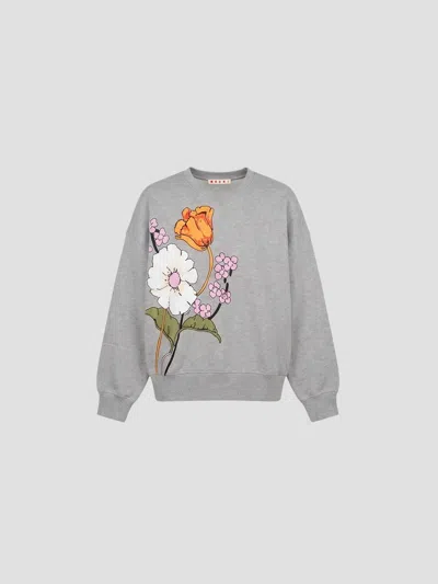 Marni Printed Cotton Sweatshirt In Gray