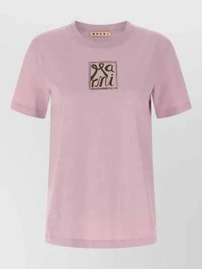 Marni Printed Crew Neck Short Sleeve Top In Pink