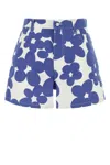 Marni White Cotton Gabardine Shorts With Floral Motif In Bluelilac