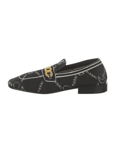 Pre-owned Marni Printed Embroidered Accent Loafers In Black