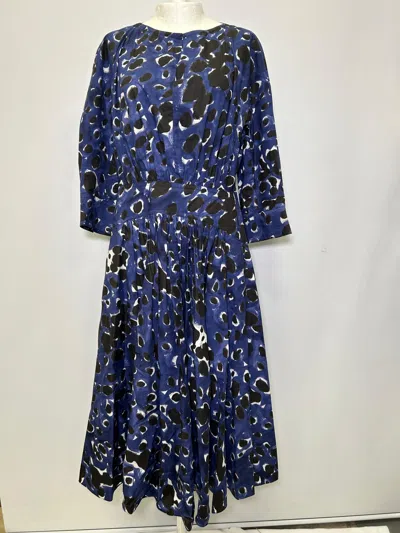 Marni Printed Fit-and-flare Midi Dress In Blue Cotton