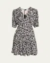 Marni Printed Gathered Mini Dress In Black