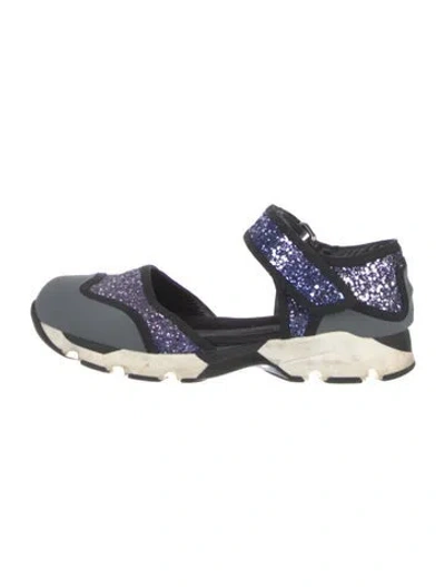 Pre-owned Marni Printed Glitter Accents Sneakers In Blue