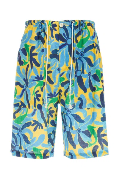 Marni Drawstring Waist Bermuda Shorts With Fish Pattern In Multicolor