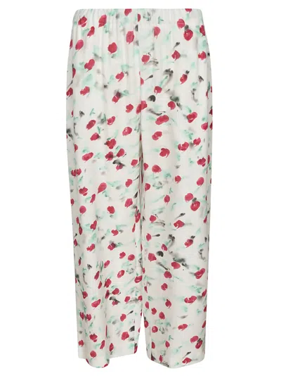 Marni Floral Printed Cropped Satin Trousers In Multicolor