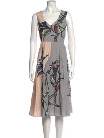 Pre-owned Marni Printed Midi Length Dress In Gray