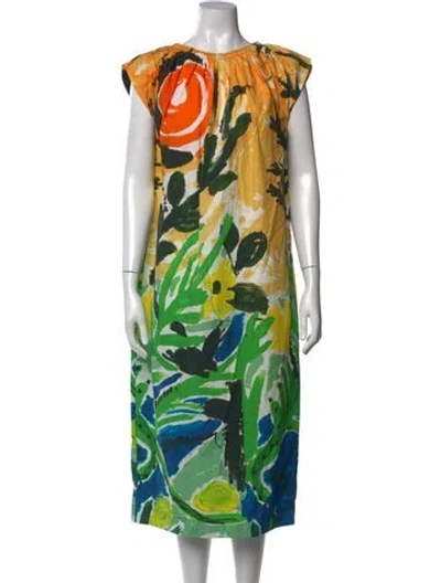 Pre-owned Marni Printed Midi Length Dress W/ Tags In Orange
