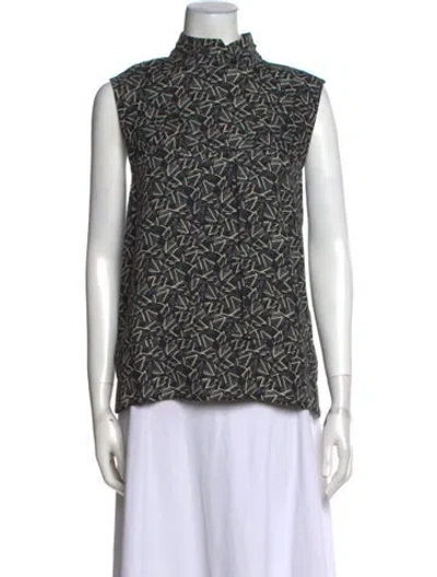 Pre-owned Marni Printed Mock Neck Blouse In Blue