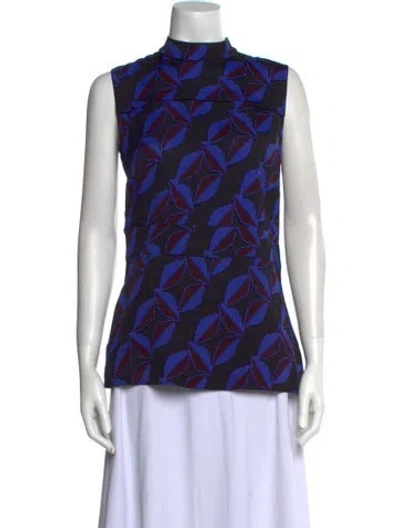 Pre-owned Marni Printed Mock Neck Blouse In Blue
